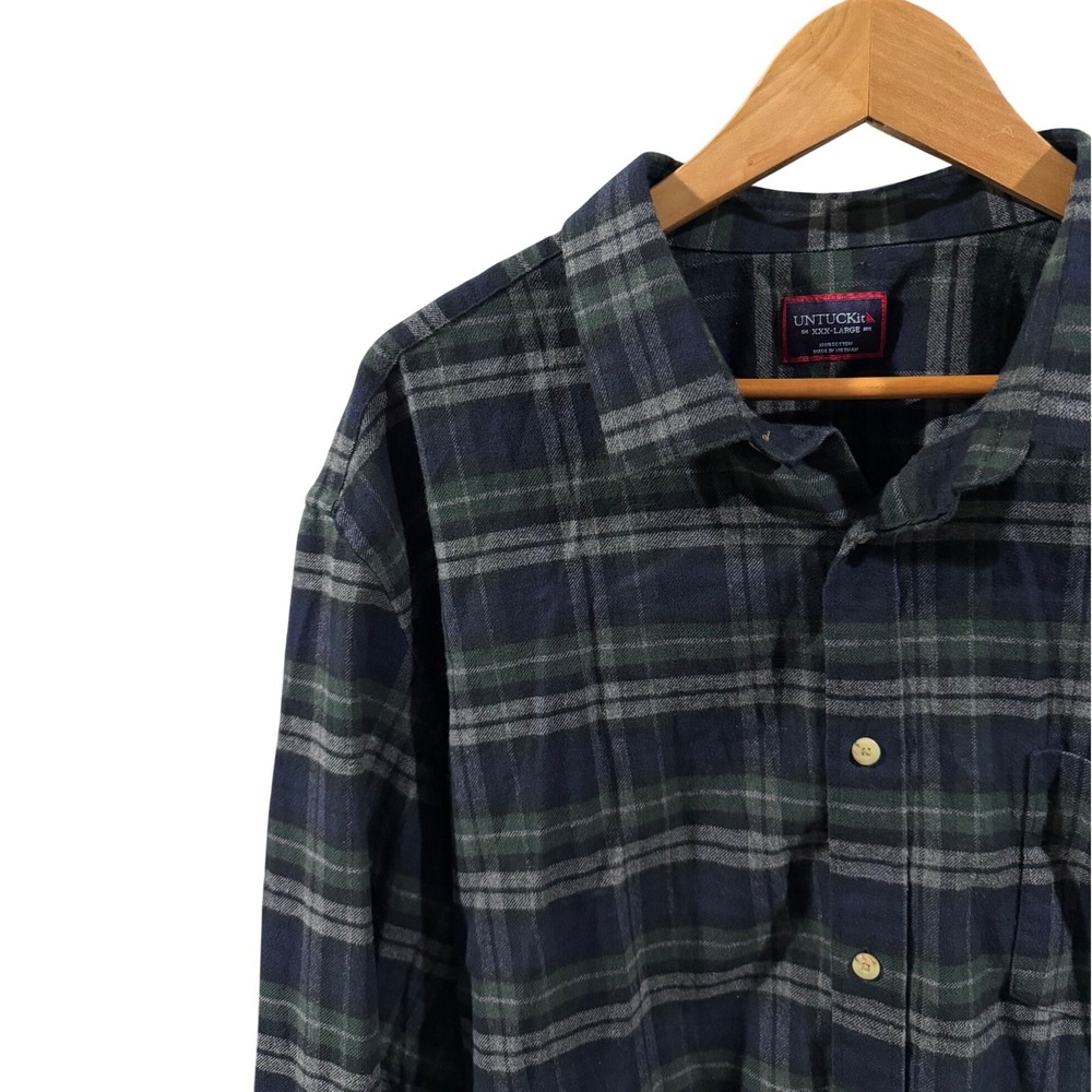 UNTUCKit Radley Navy Green Plaid Flannel Shirt Mens XXXL Regular Fit 40784